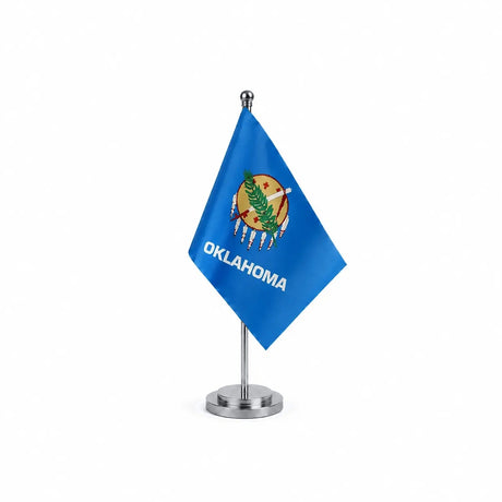 Drapeau Bureau de l'Oklahoma modèle Argent avec mât et socle en acier inoxydable