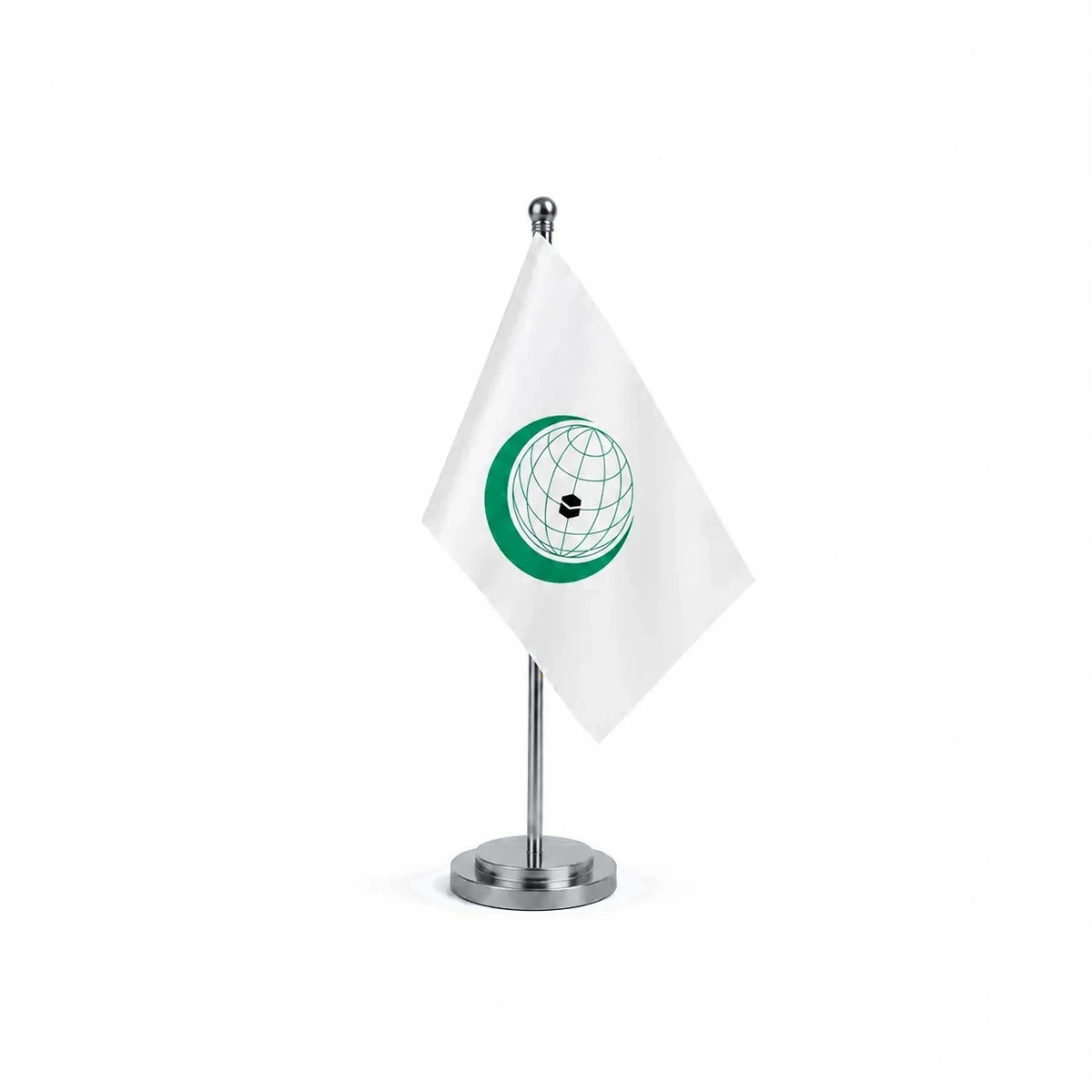 Drapeau Bureau de l'Organisation de la coopération islamique modèle Argent avec mât et socle en acier inoxydable