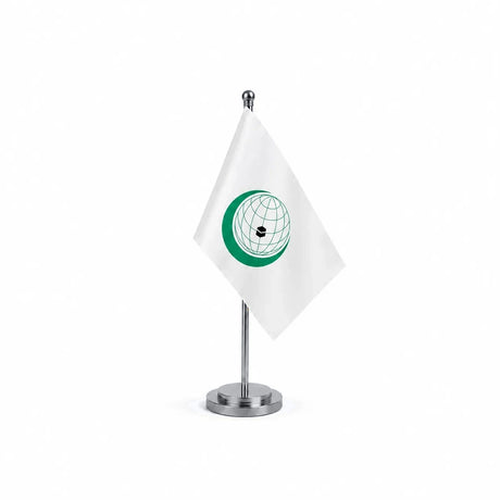 Drapeau Bureau de l'Organisation de la coopération islamique modèle Argent avec mât et socle en acier inoxydable