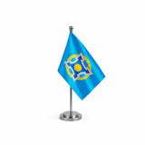 Drapeau Bureau de l'Organisation du traité de sécurité collective modèle Argent avec mât et socle en acier inoxydable