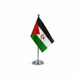 Drapeau bureau de la République arabe sahraouie démocratique modèle Argent avec mât et socle en acier inoxydable