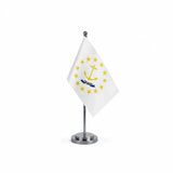 Drapeau Bureau Rhode Island modèle Argent avec mât et socle en acier inoxydable