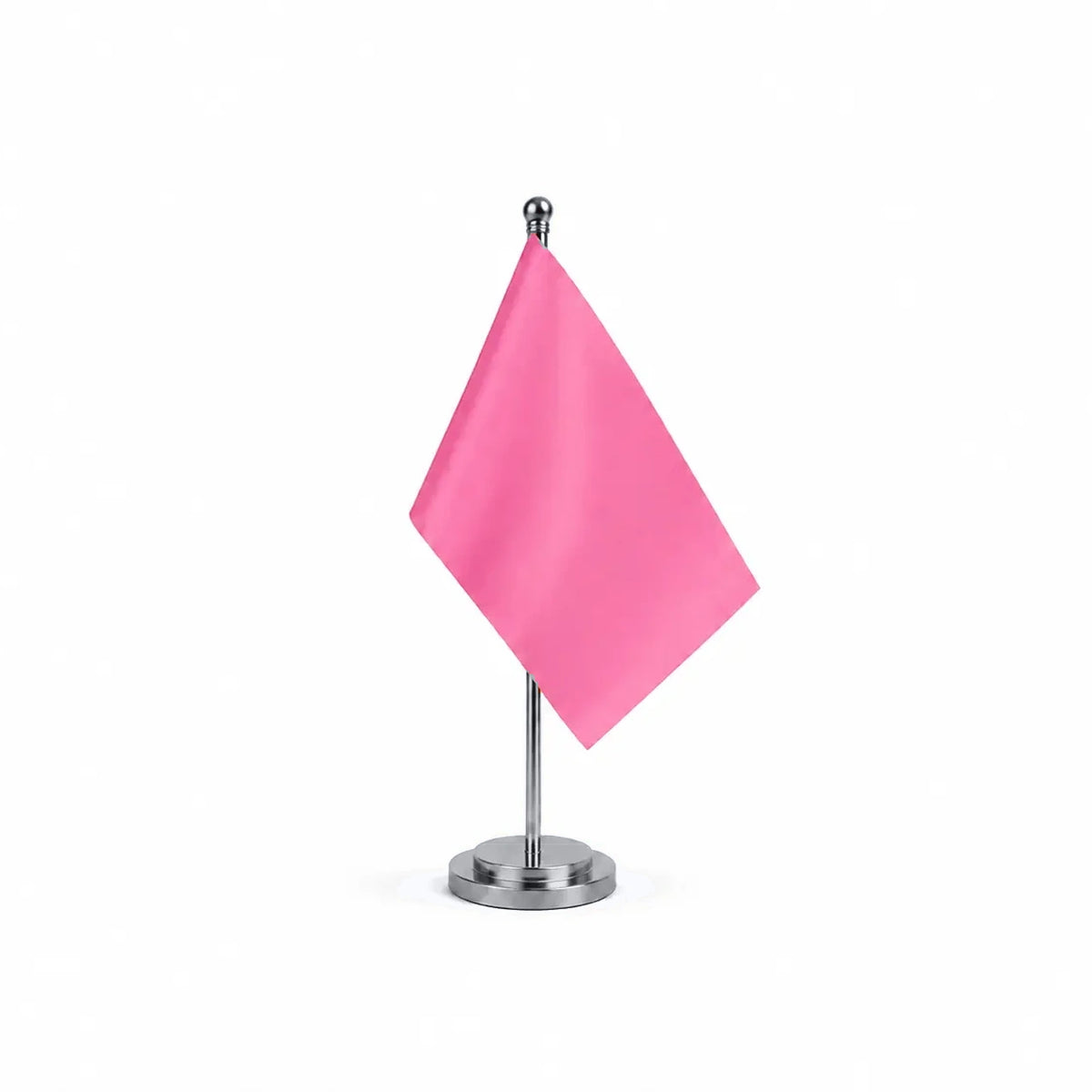 Drapeau Bureau Rose modèle Argent avec mât et socle en acier inoxydable
