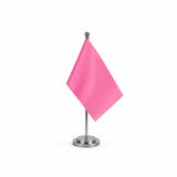 Drapeau Bureau Rose modèle Argent avec mât et socle en acier inoxydable