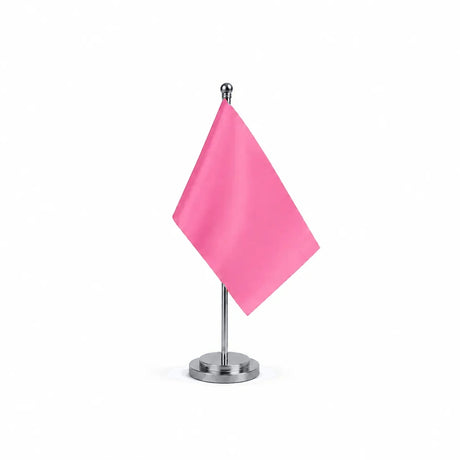 Drapeau Bureau Rose modèle Argent avec mât et socle en acier inoxydable