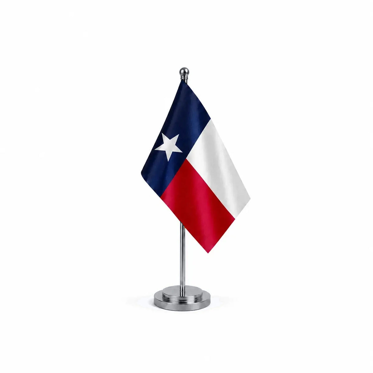 Drapeau Bureau du Texas modèle Argent avec mât et socle en acier inoxydable
