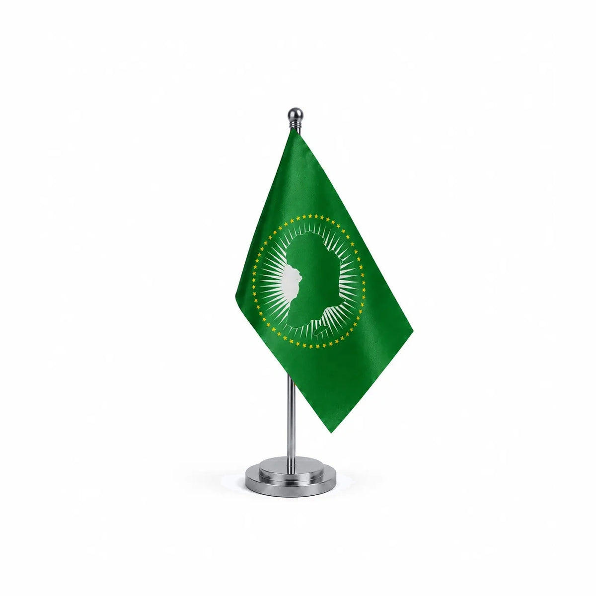 Drapeau Bureau de l'Union africaine modèle Argent avec mât et socle en acier inoxydable