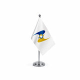 Drapeau Bureau de l'Union économique eurasiatique modèle Argent avec mât et socle en acier inoxydable