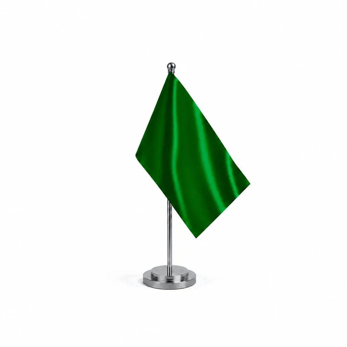 Drapeau Bureau Vert Foncé modèle Argent avec mât et socle en acier inoxydable