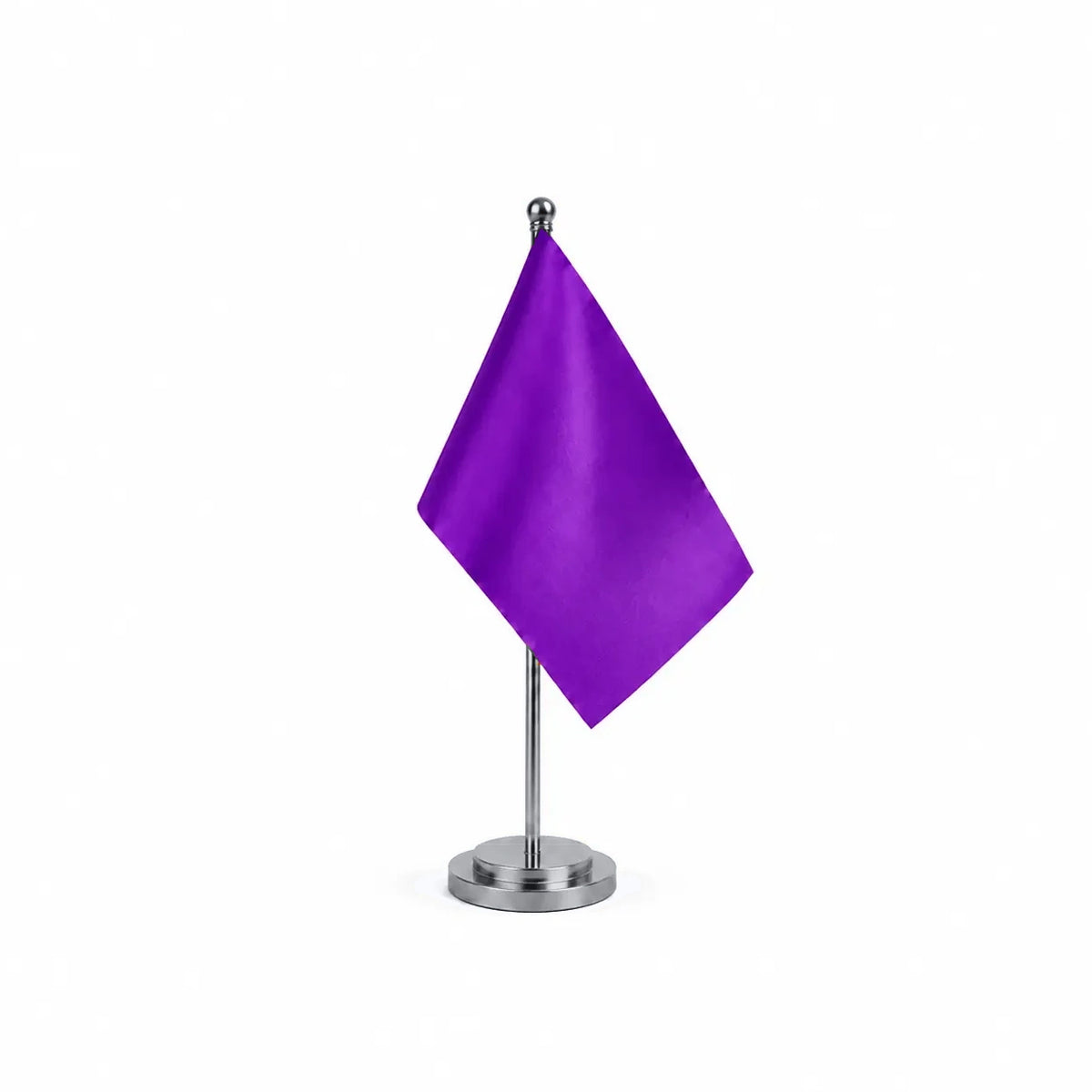 Drapeau Bureau Violet modèle Argent avec mât et socle en acier inoxydable