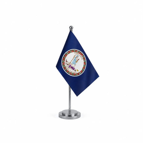 Drapeau Bureau de la Virginie modèle Argent avec mât et socle en acier inoxydable
