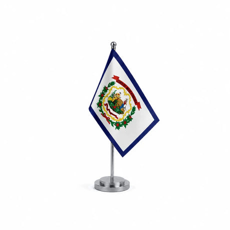 Drapeau Bureau de la Virginie-Occidentale modèle Argent avec mât et socle en acier inoxydable