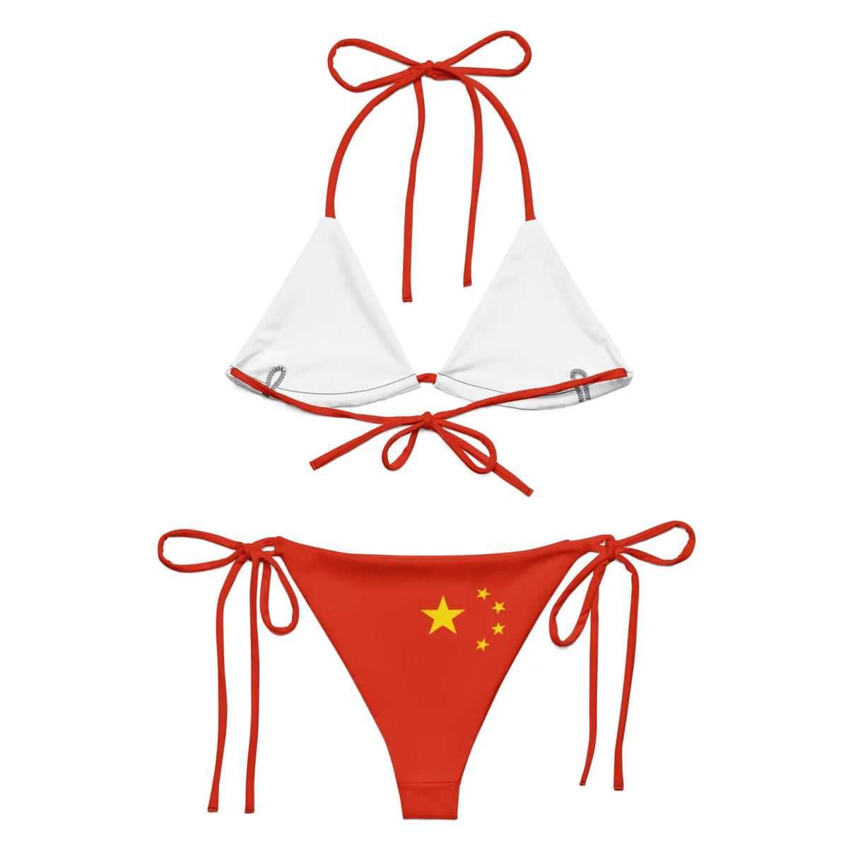 Bikini drapeau chine à cordon recyclé orné impression all over