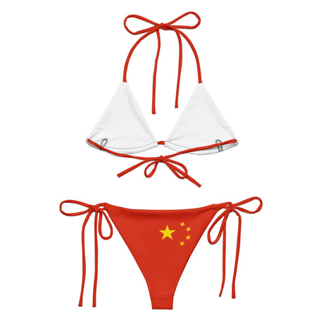 Bikini drapeau chine à cordon recyclé orné impression all over