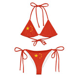 Bikini drapeau chine à cordon recyclé orné impression all over
