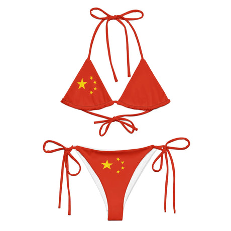Bikini drapeau chine à cordon recyclé orné impression all over