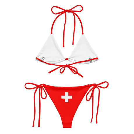 Bikini drapeau suisse cordon recyclé orné impression all over
