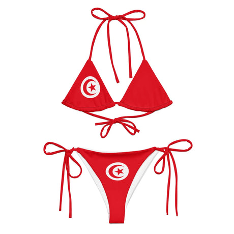Bikini drapeau tunisie à cordon recyclé orné rouge
