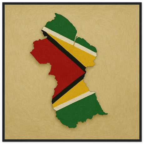 Cadre drapeau guyana affiche encadrée bois finition élégante