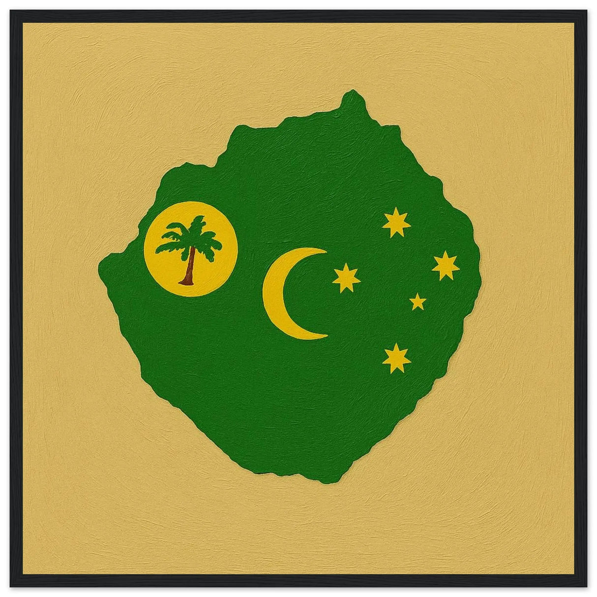 Cadre drapeau îles cocos bois finition décorative