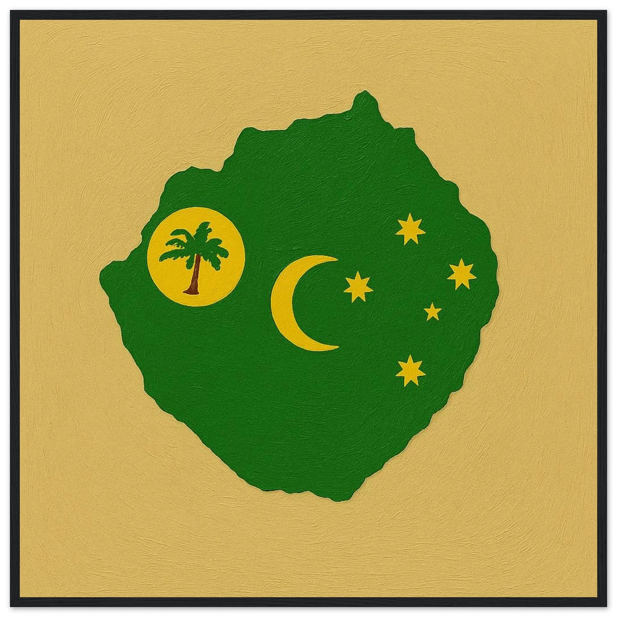 Cadre drapeau îles cocos bois finition décorative