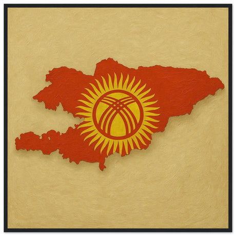 Cadre drapeau kirghizistan en bois finition décorative