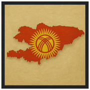 Cadre drapeau kirghizistan en bois finition décorative