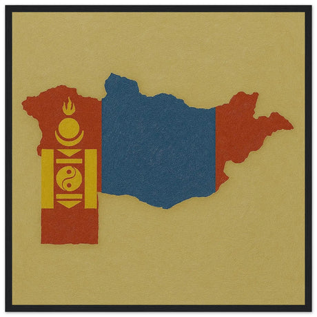 Cadre drapeau mongolie affiché en bois finition élégante