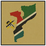 Cadre drapeau mozambique en bois finition décorative