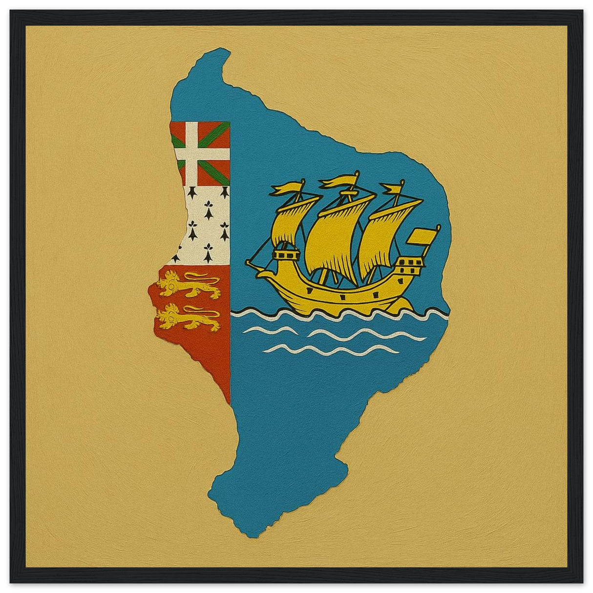 Cadre drapeau saint-pierre-et-miquelon encadré en bois - pixelforma