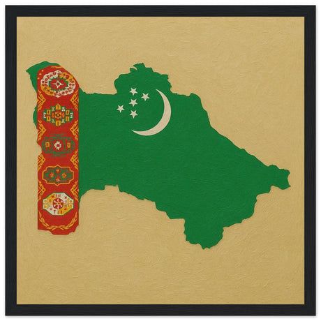 Cadre drapeau turkménistan en bois affiche encadrée déco