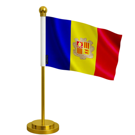 Drapeau bureau andorre polyester socle acier inoxydable
