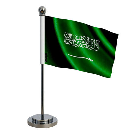 Drapeau bureau arabie saoudite polyester socle acier inoxydable
