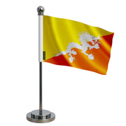 Drapeau bureau bhoutan polyester avec socle acier inoxydable