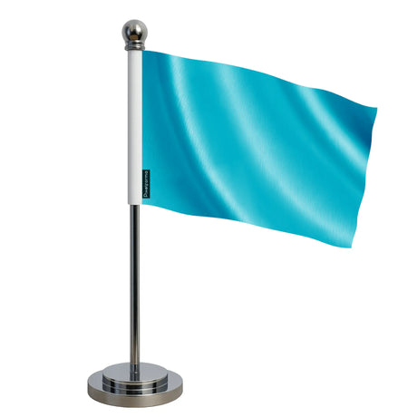 Drapeau bureau bleu polyester socle acier inoxydable