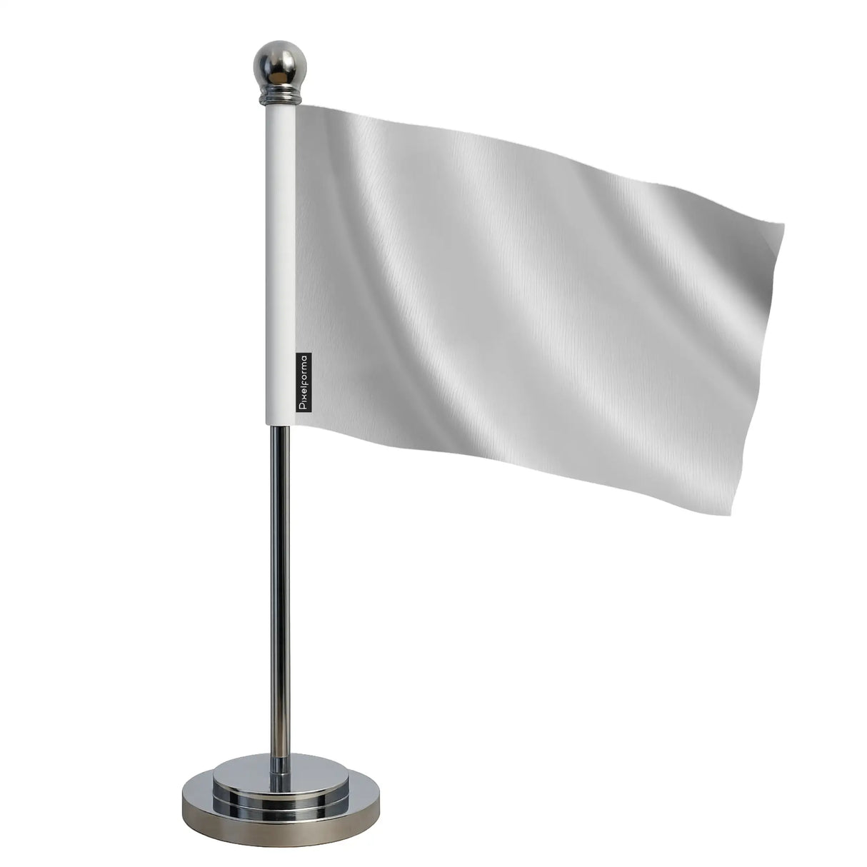Drapeau bureau gris clair en polyester socle acier inoxydable