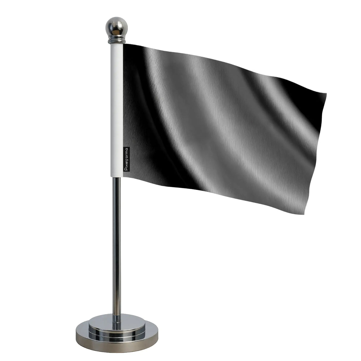 Drapeau bureau gris noir polyester socle acier inoxydable