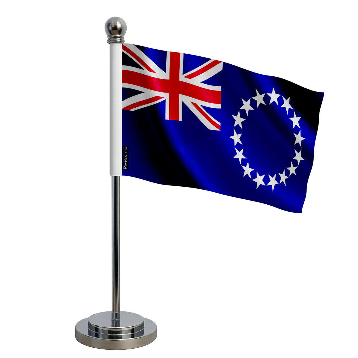 Drapeau bureau îles cook polyester socle acier inoxydable