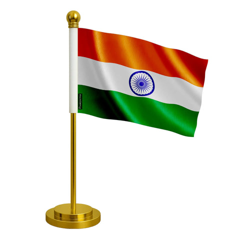 Drapeau bureau inde polyester avec socle acier inoxydable