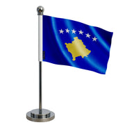 Drapeau bureau kosovo polyester avec socle acier inoxydable