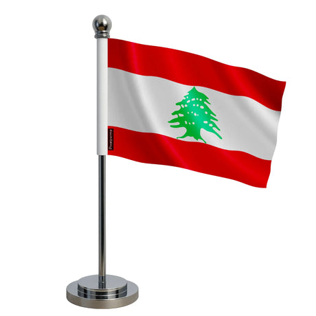 Drapeau bureau liban polyester socle acier inoxydable
