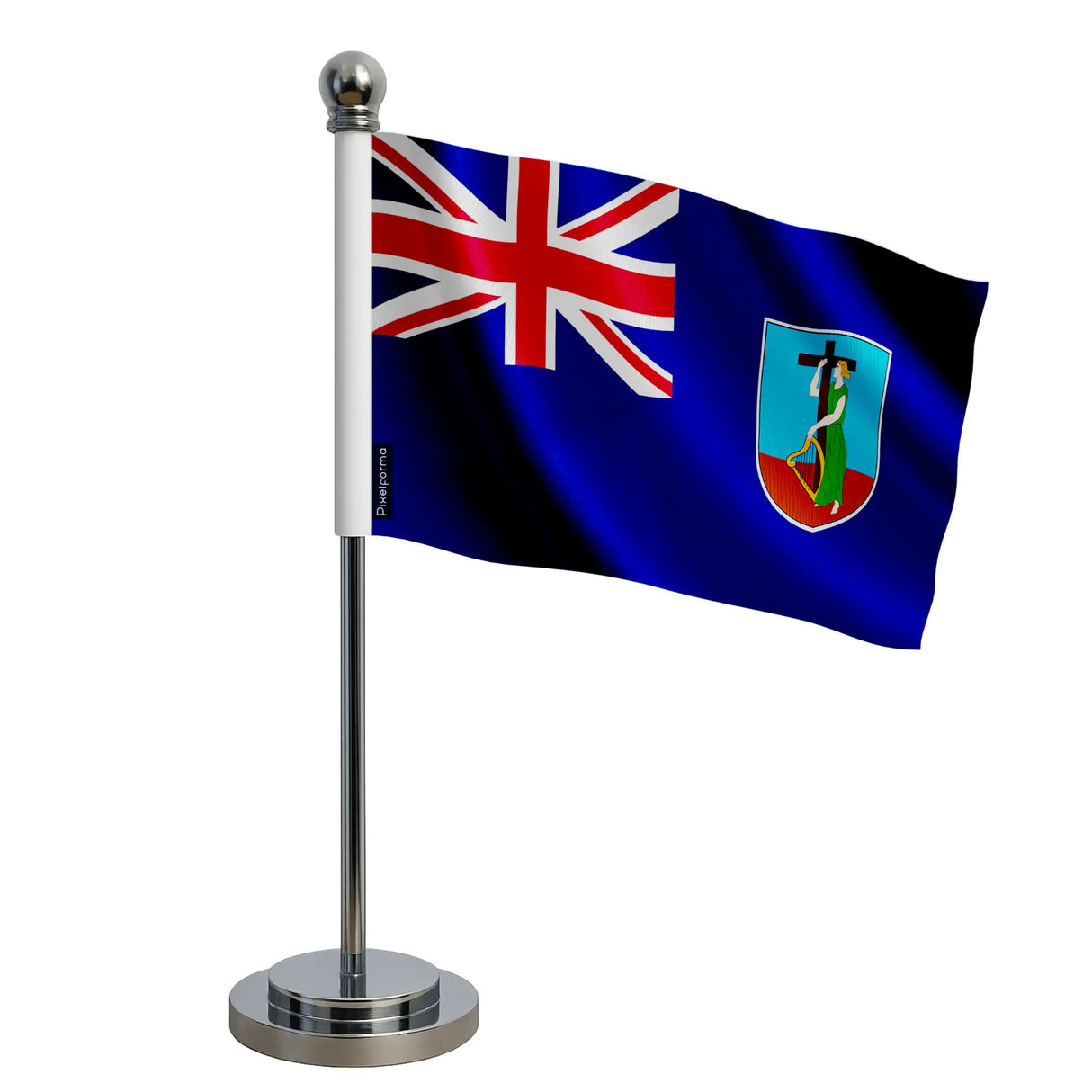 Drapeau bureau montserrat polyester socle acier inoxydable