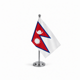 Drapeau de bureau du Népal sur tissu rectangulaire avec socle argent