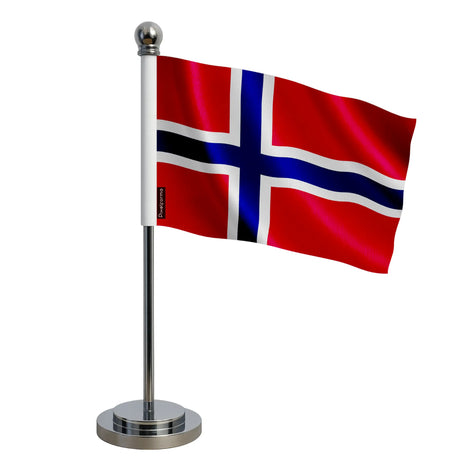 Drapeau bureau norvège polyester socle acier inoxydable