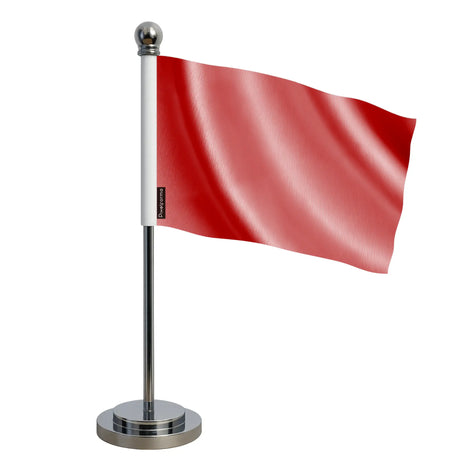 Drapeau bureau rouge clair polyester socle acier inoxydable