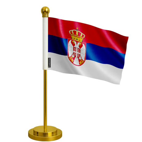 Drapeau bureau serbie polyester socle acier inoxydable