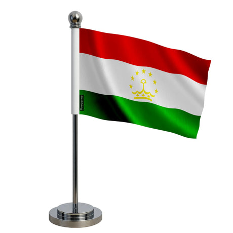 Drapeau bureau tadjikistan polyester socle acier inoxydable