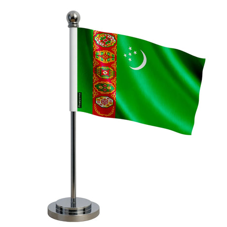 Drapeau bureau turkménistan polyester socle acier inoxydable