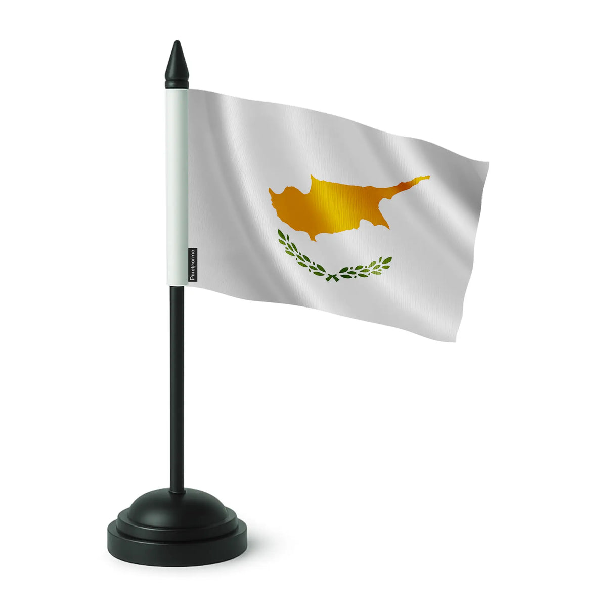 Drapeau de table chypre polyester avec socle plastique noir