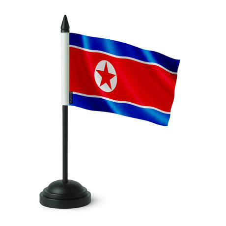 Drapeau de table corée du nord polyester socle noir